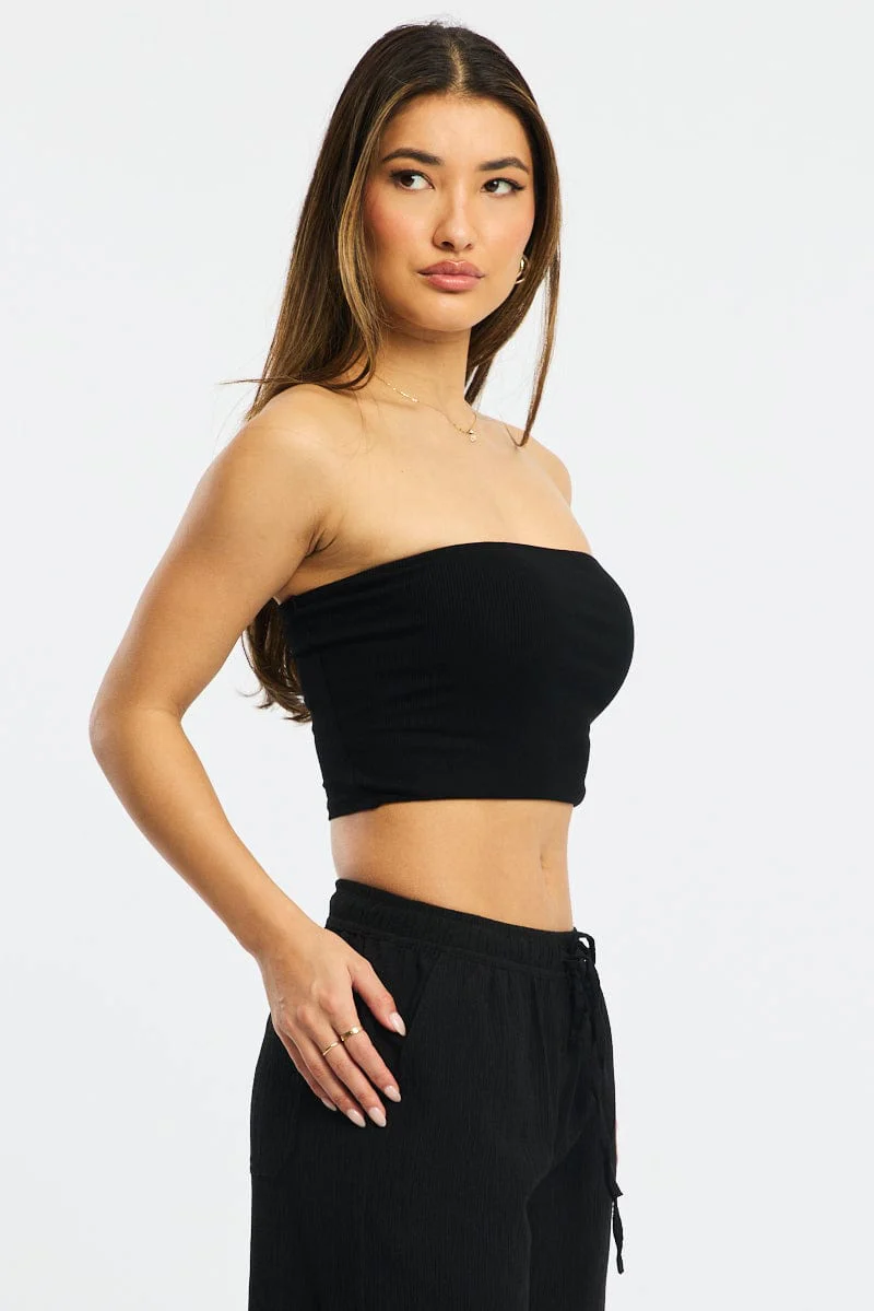 Black Bandeau Top Cotton Rib - Image 3