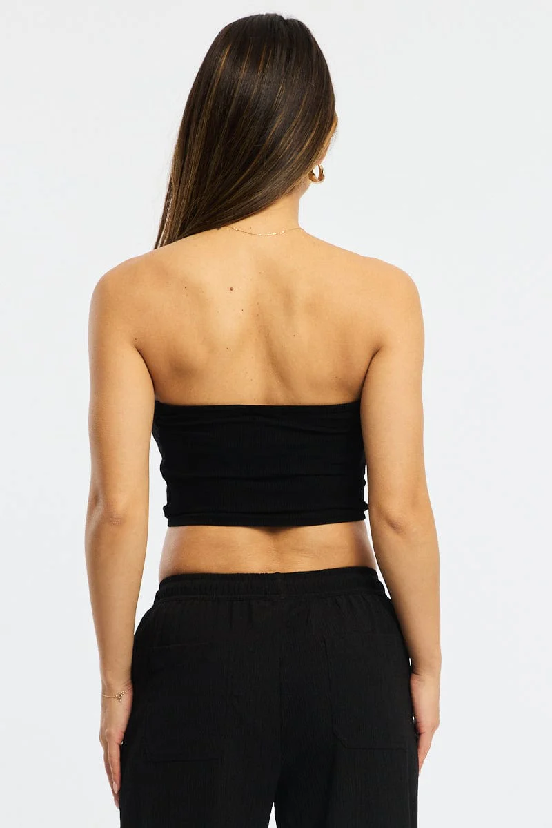 Black Bandeau Top Cotton Rib - Image 4