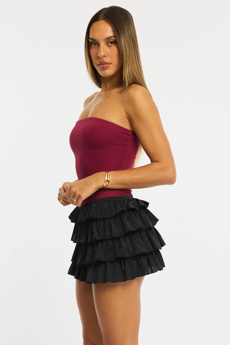 Black Bloomer Skort Skirt Elastic Waist Mid Rise Layered - Image 4