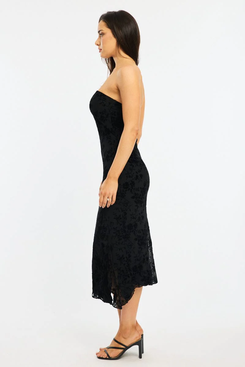 Black Bodycon Dress Strapless Burnout - Image 3