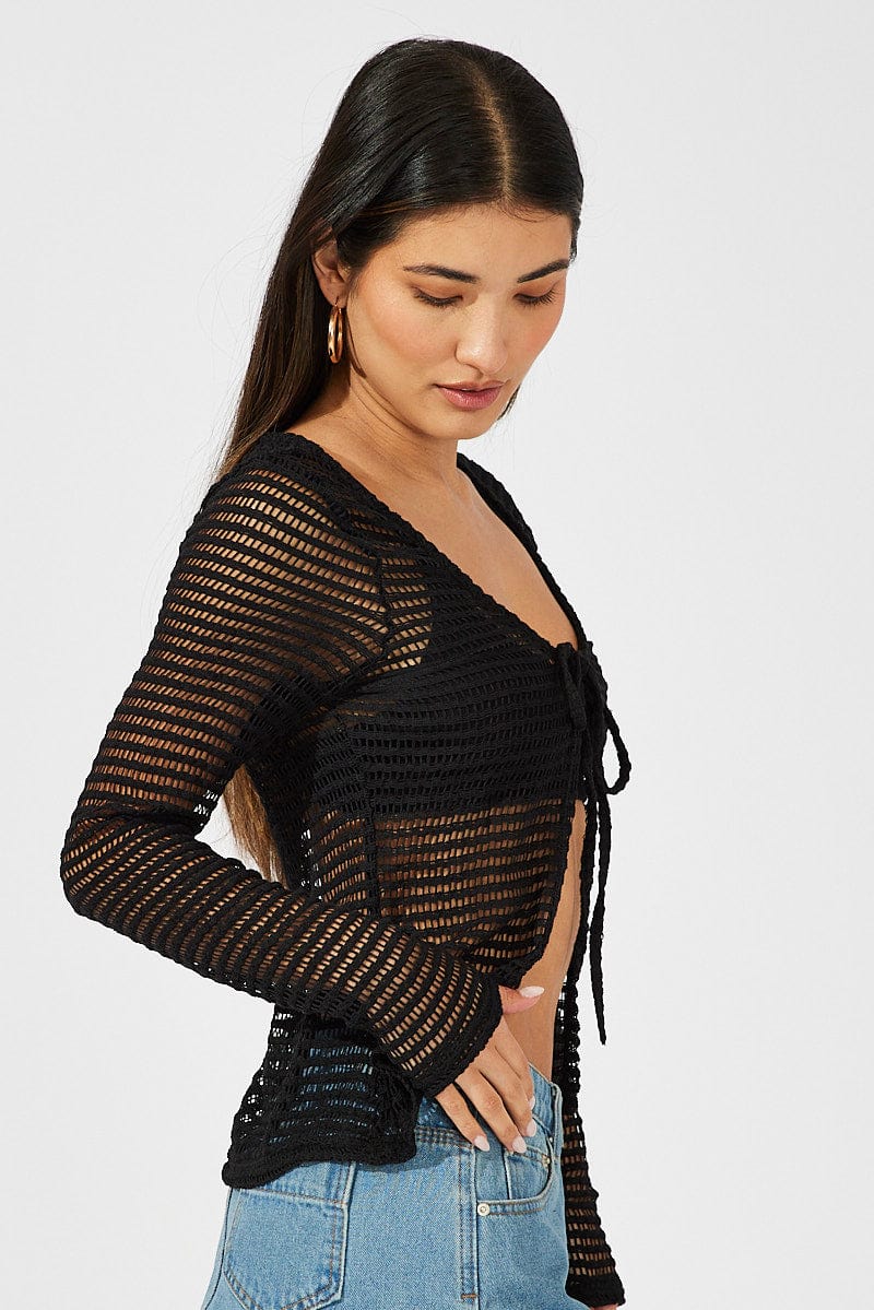 Black Bolero Top Long Sleeve Front Tie - Image 4
