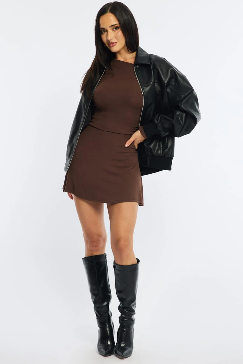 Black Bomber Jacket Faux Leather - Image 2