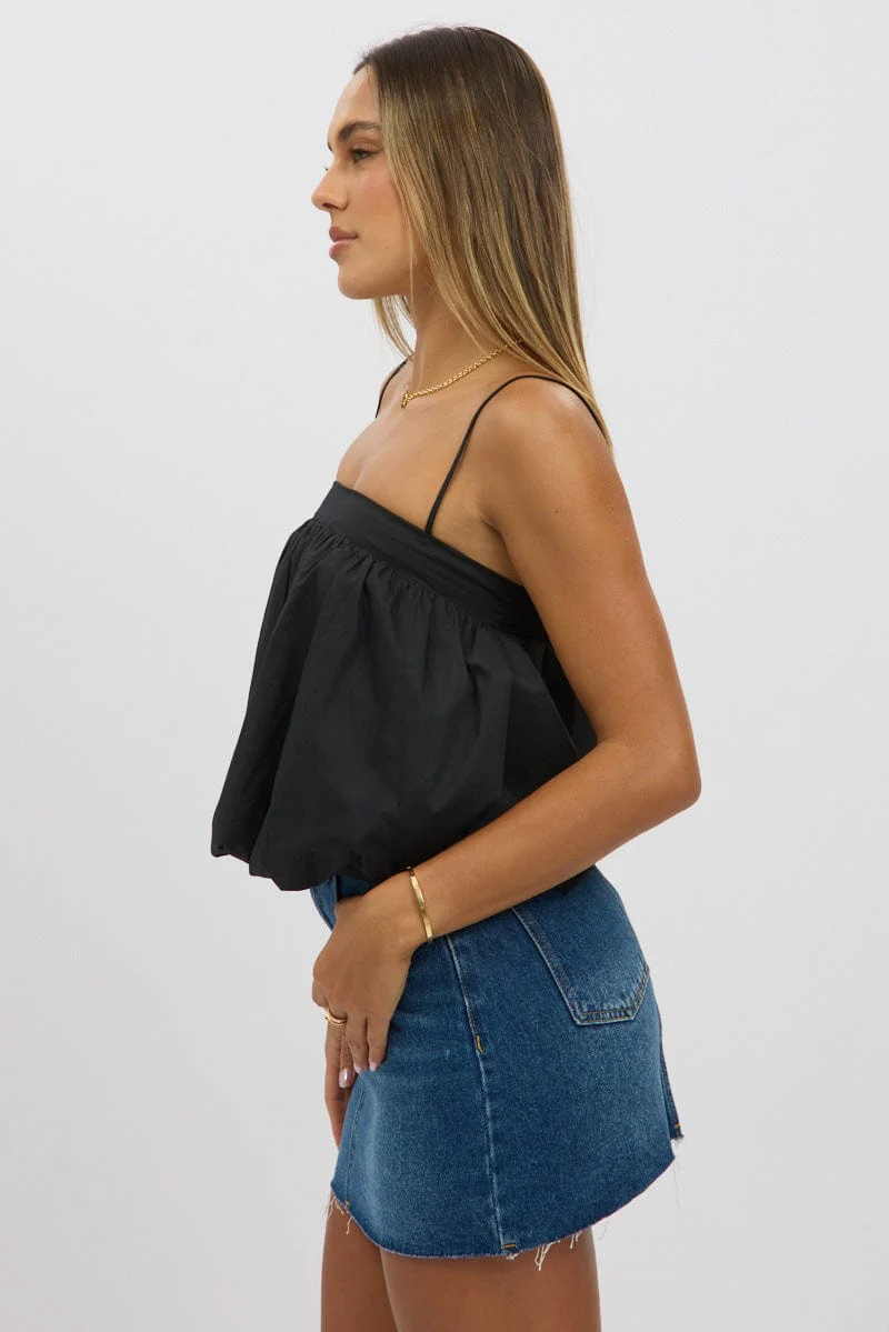 Black Bubble Cami Top Sleeveless Balloon Lined - Image 4