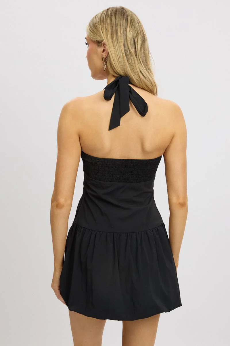 Black Bubble Dress Mini Halter Neck - Image 5