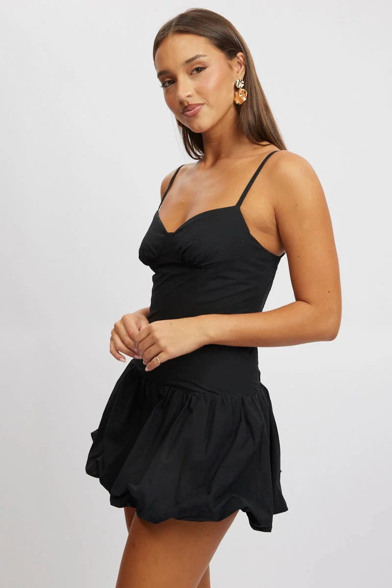 Black Bubble Dress Mini Strappy - Image 4