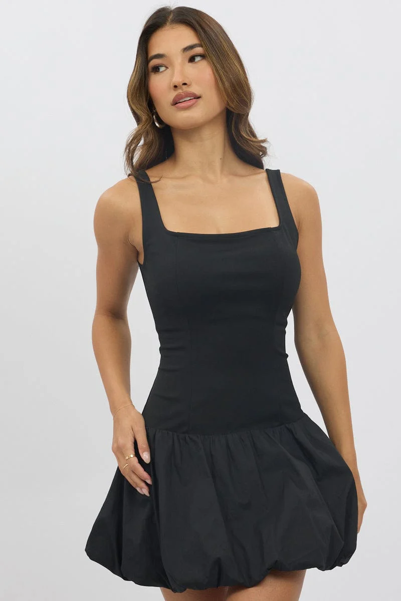 Black Bubble Dress Square Neck - Image 2
