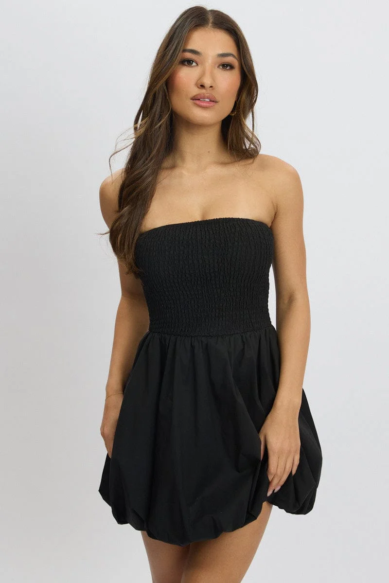 Black Bubble Mini Dress Strapless - Image 3