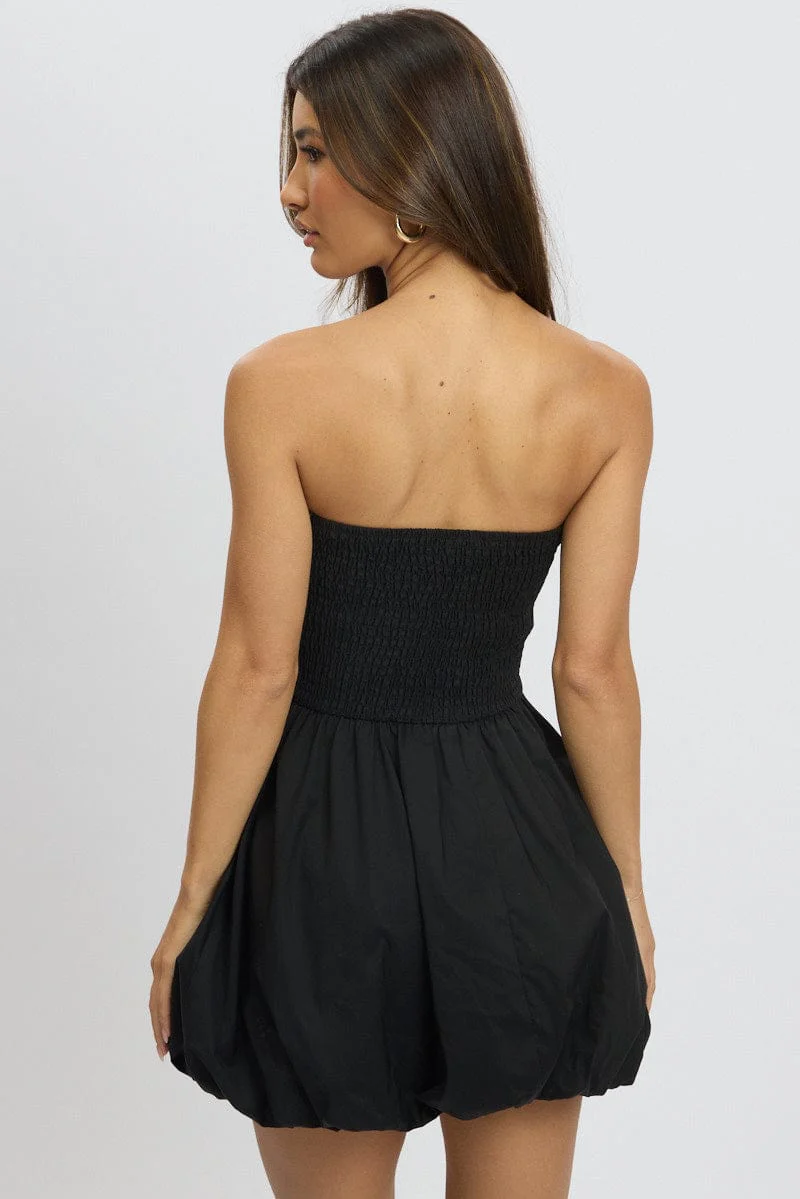 Black Bubble Mini Dress Strapless - Image 5