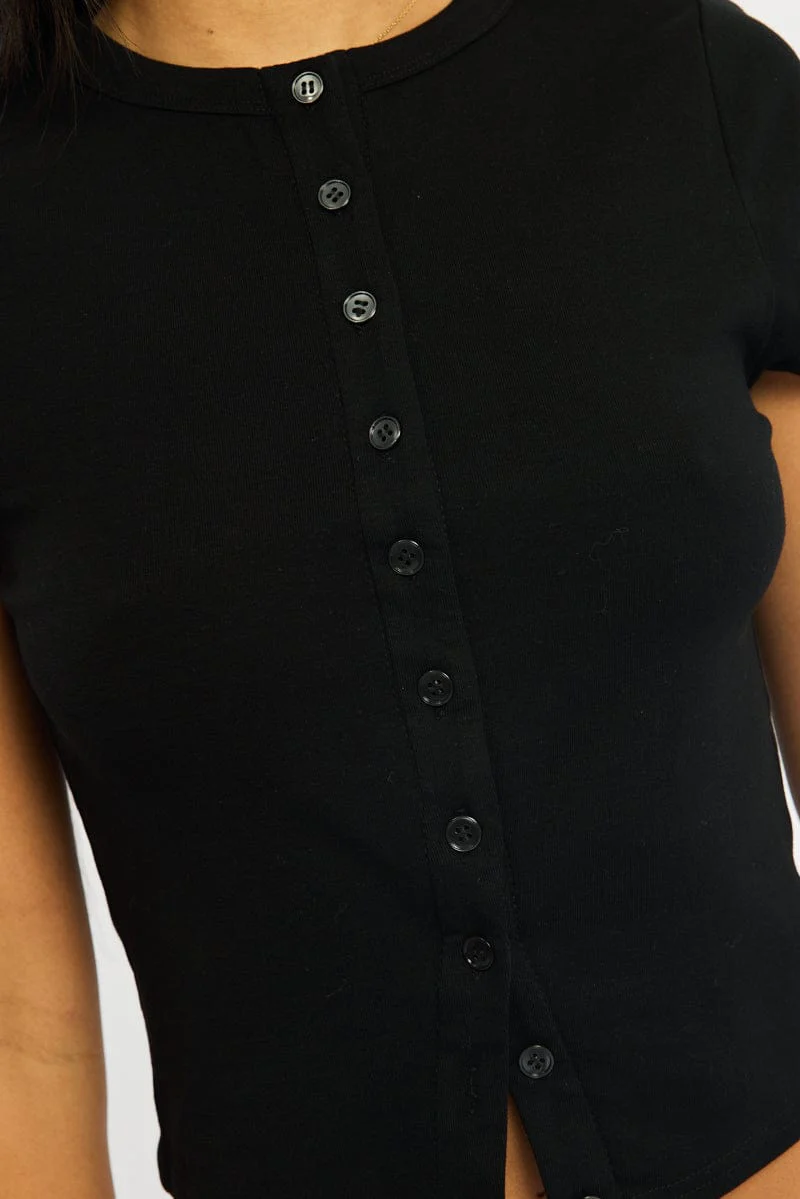 Black Button Front Top Short Sleeve - Image 6