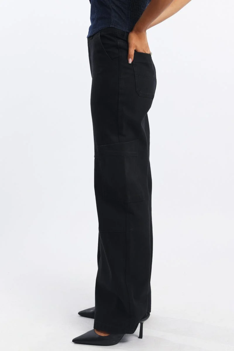 Black Cargo Denim Jeans Mid Rise - Image 3