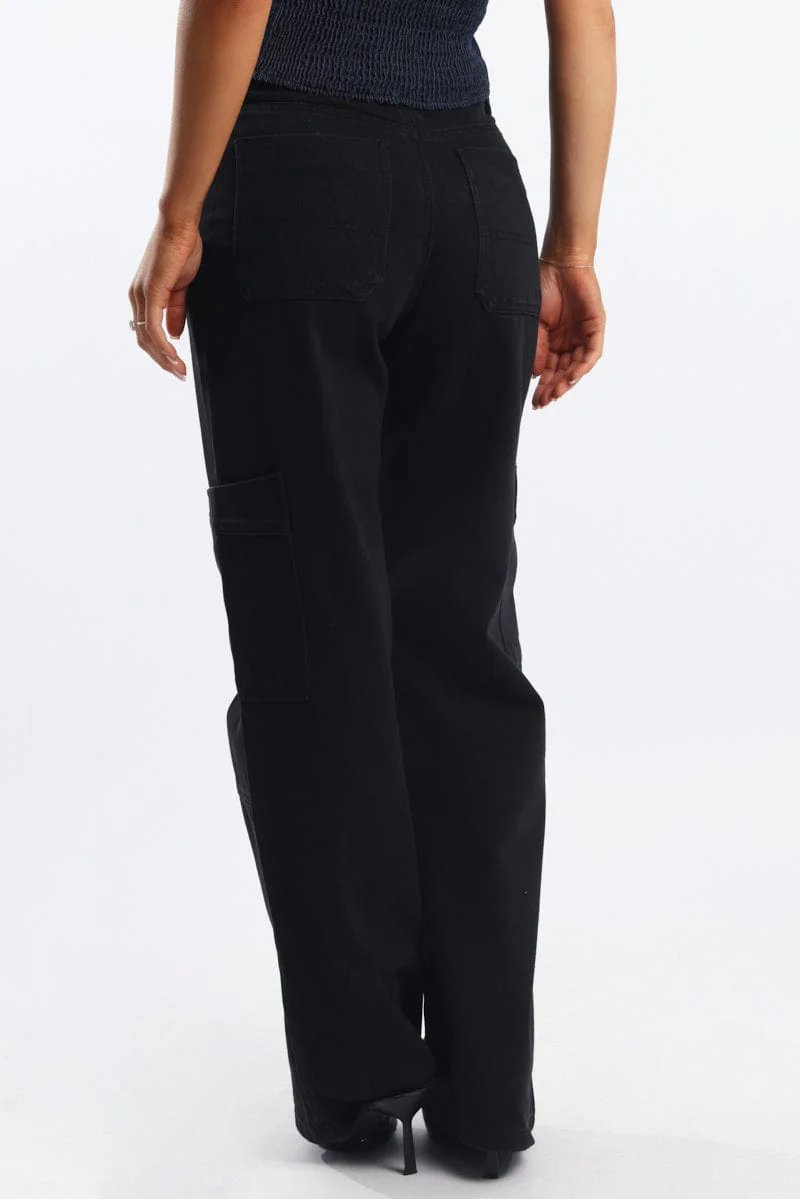 Black Cargo Denim Jeans Mid Rise - Image 4