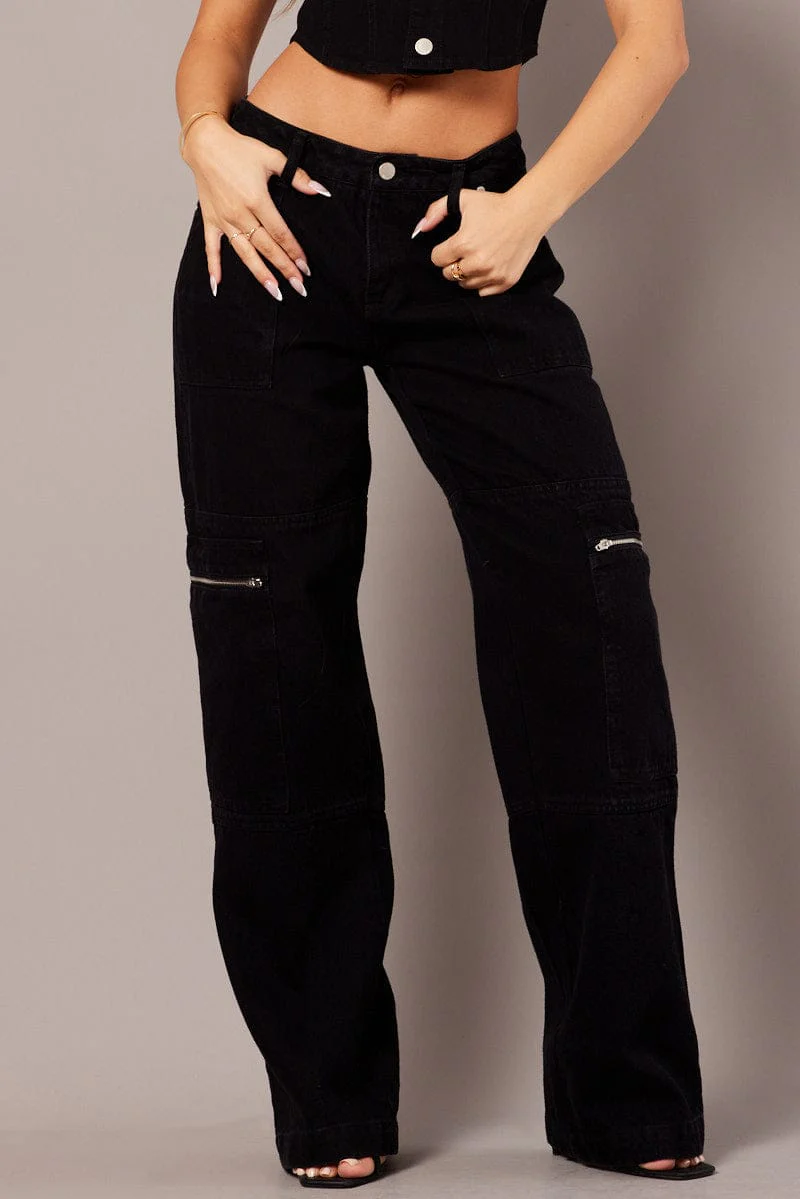 Black Cargo Jean Mid Rise - Image 3