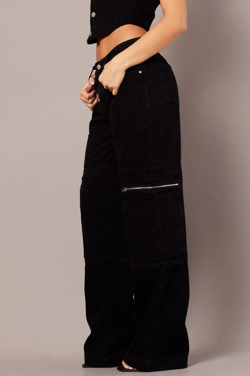 Black Cargo Jean Mid Rise - Image 4