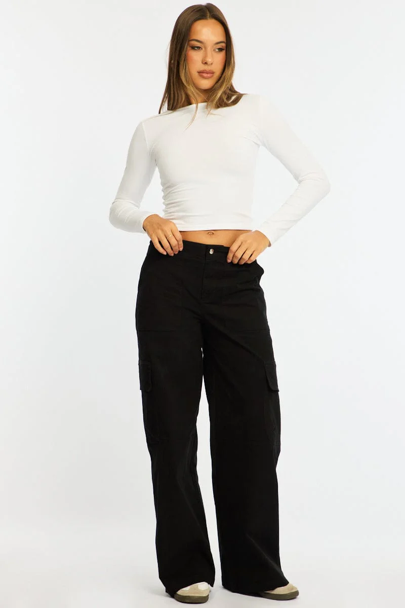 Black Cargo Pant Mid Rise - Image 3