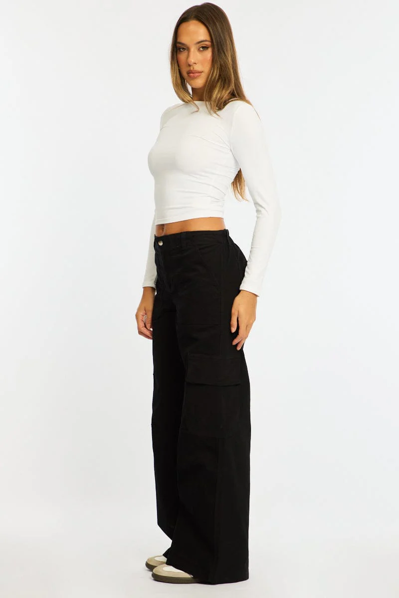Black Cargo Pant Mid Rise - Image 4