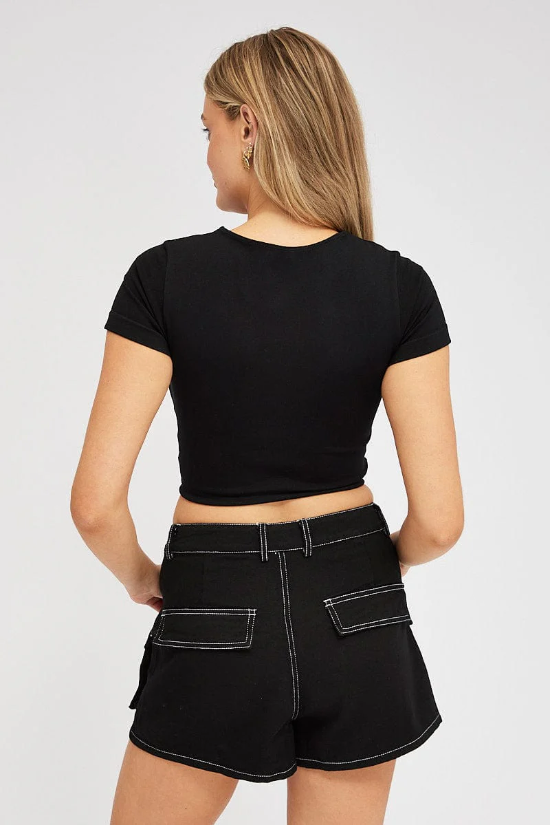 Black Cargo Shorts Contrast Stitching - Image 5