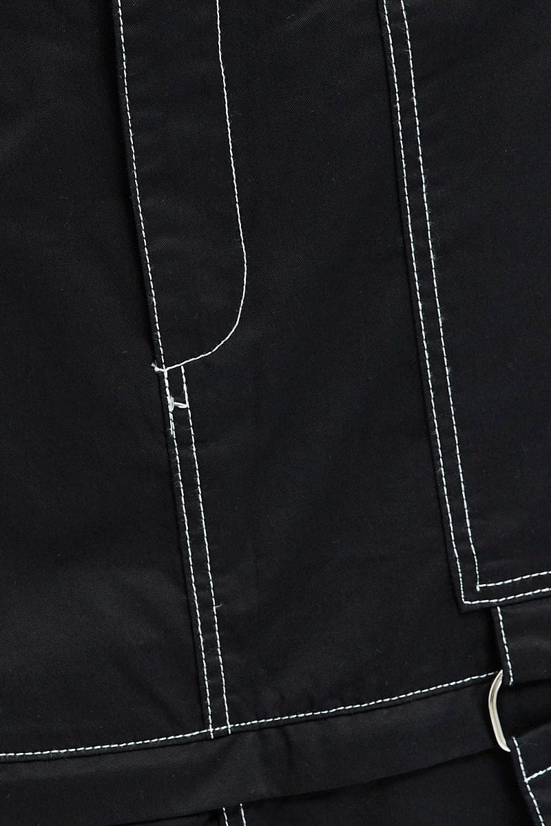Black Cargo Skirt High Rise Elastic Two-way Midi Mini - Image 6