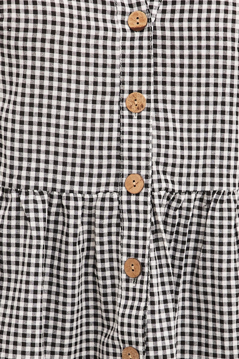 Black Check Gingham Button Front Skater Dress - Image 6