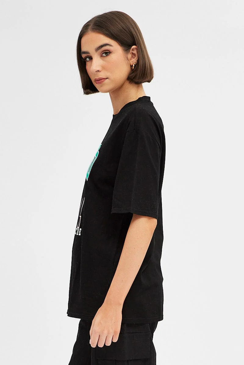 Black Chicago Tee Short Sleeve Round Neck Embroidered - Image 4