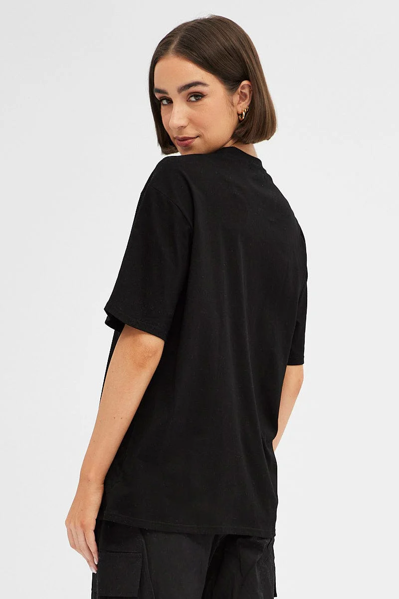 Black Chicago Tee Short Sleeve Round Neck Embroidered - Image 5