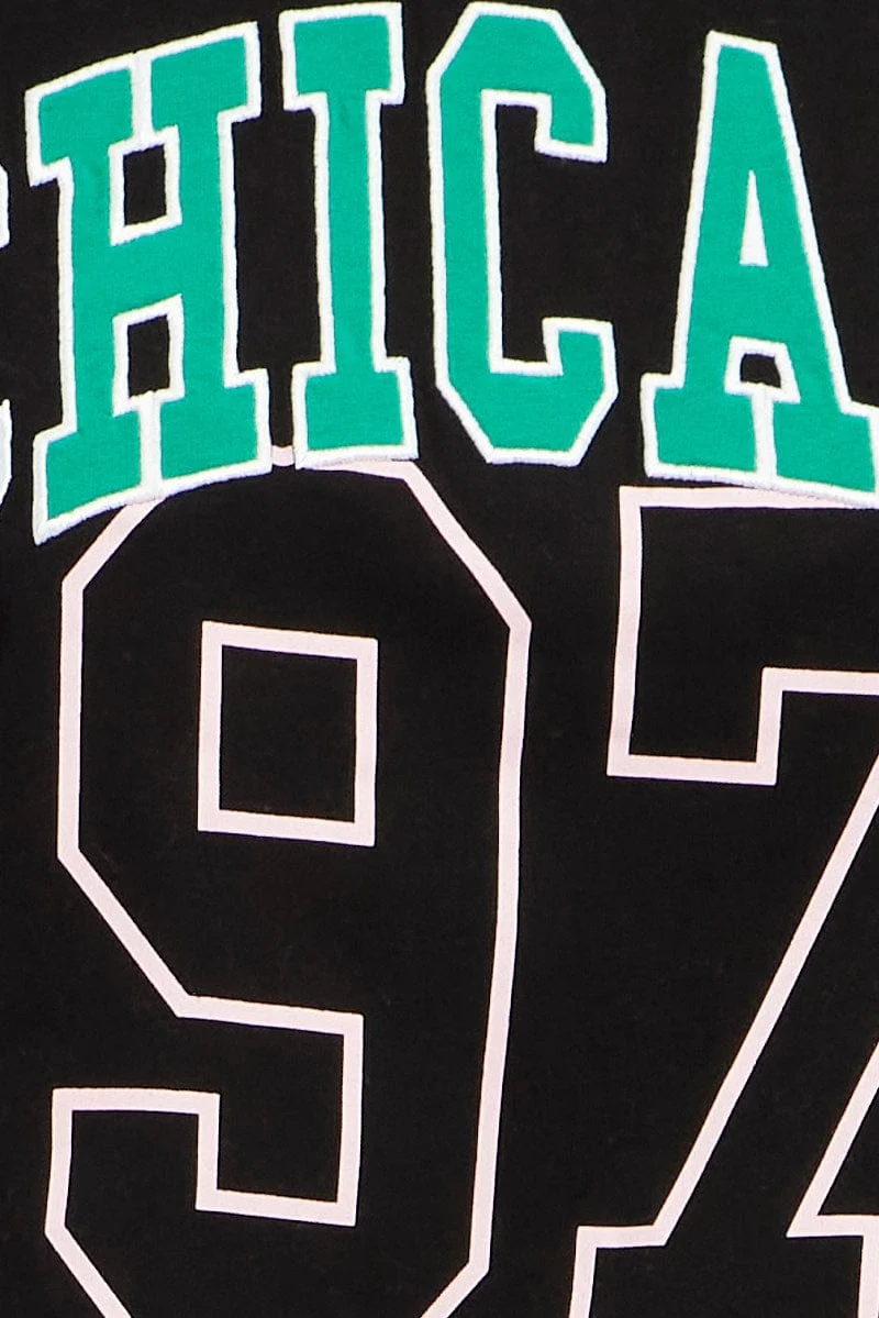 Black Chicago Tee Short Sleeve Round Neck Embroidered - Image 6