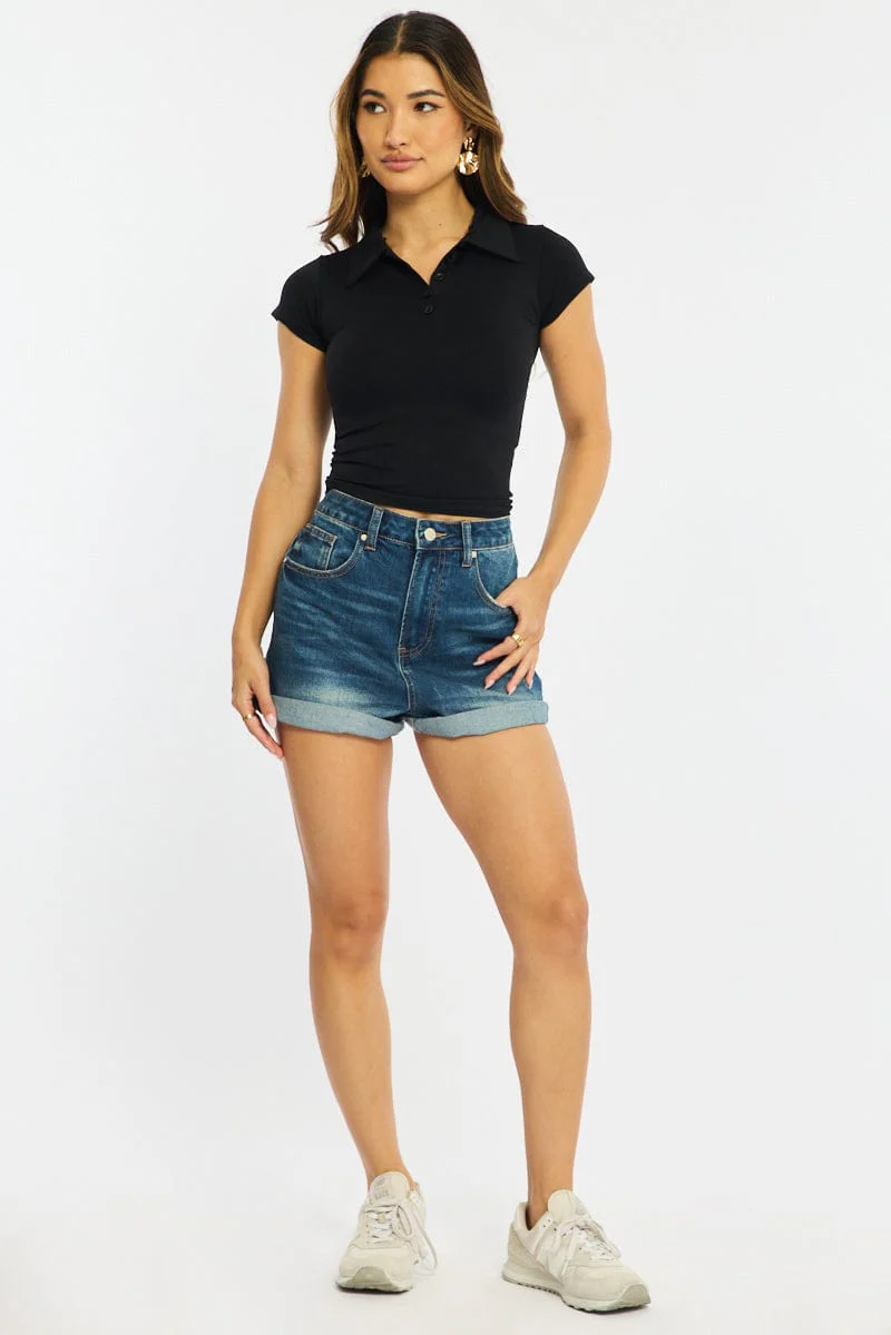 Black Collared T-shirt Short Sleeve - Image 2