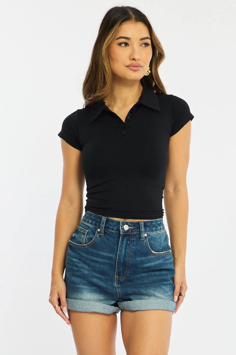Black Collared T-shirt Short Sleeve - Image 3