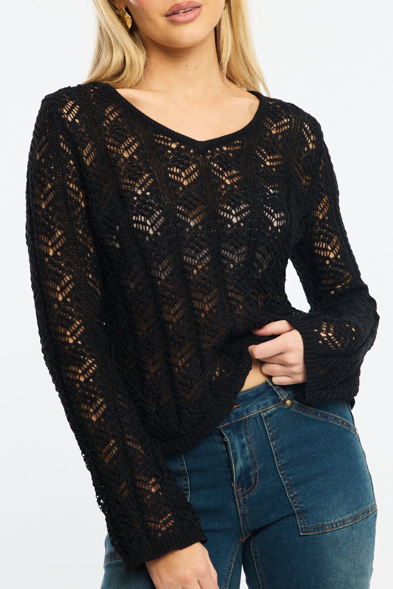 Black Crochet Knit Top Long Sleeve - Image 5