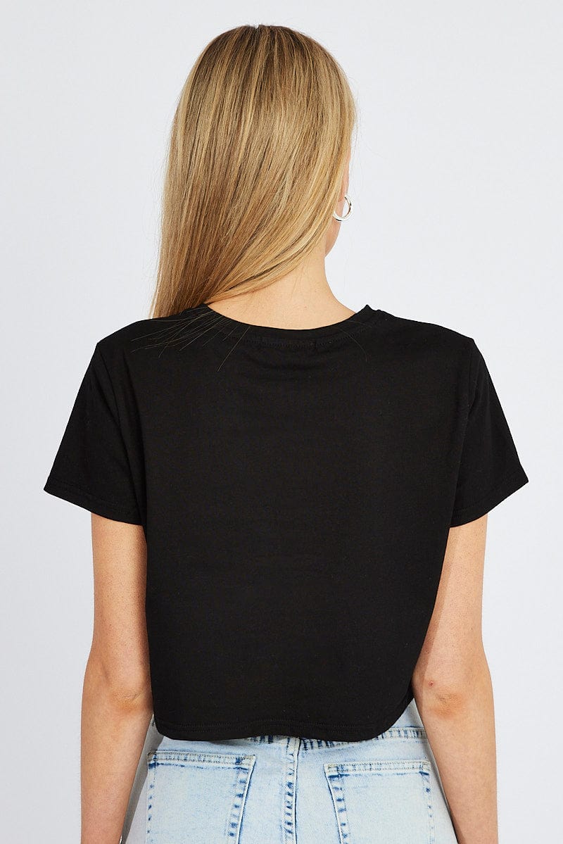 Black Crop T Shirt Short Sleeve Crew Neck - Image 5