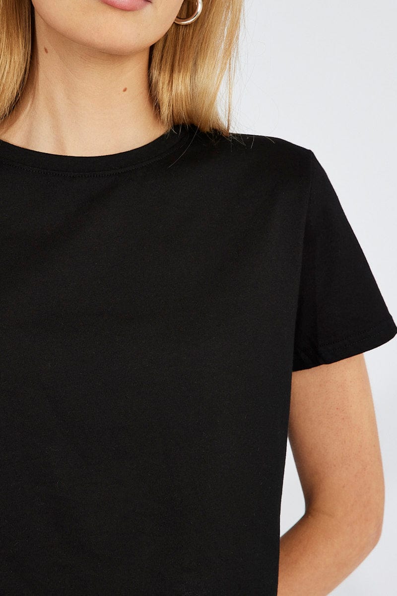 Black Crop T Shirt Short Sleeve Crew Neck - Image 6