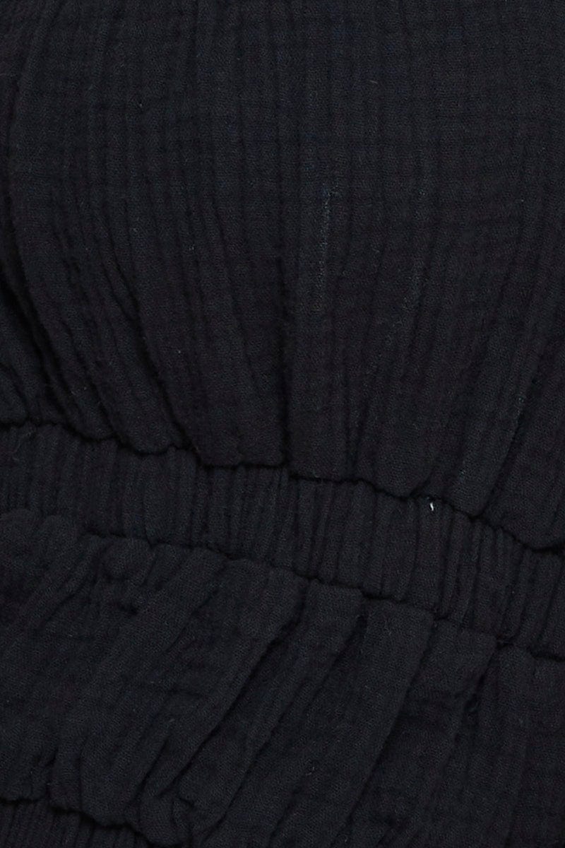 Black Crop Top Short Sleeve Gathered Bust - Image 6