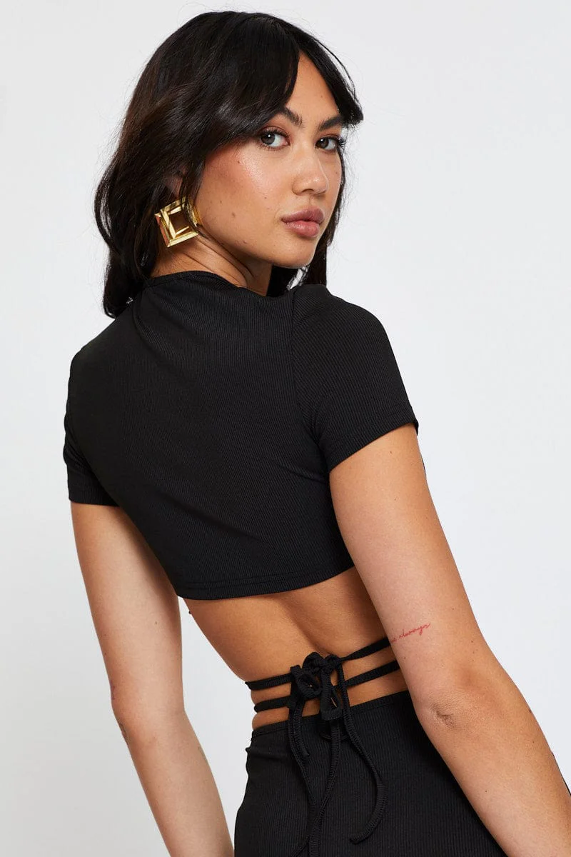 Black Crop Top Short Sleeve - Image 2