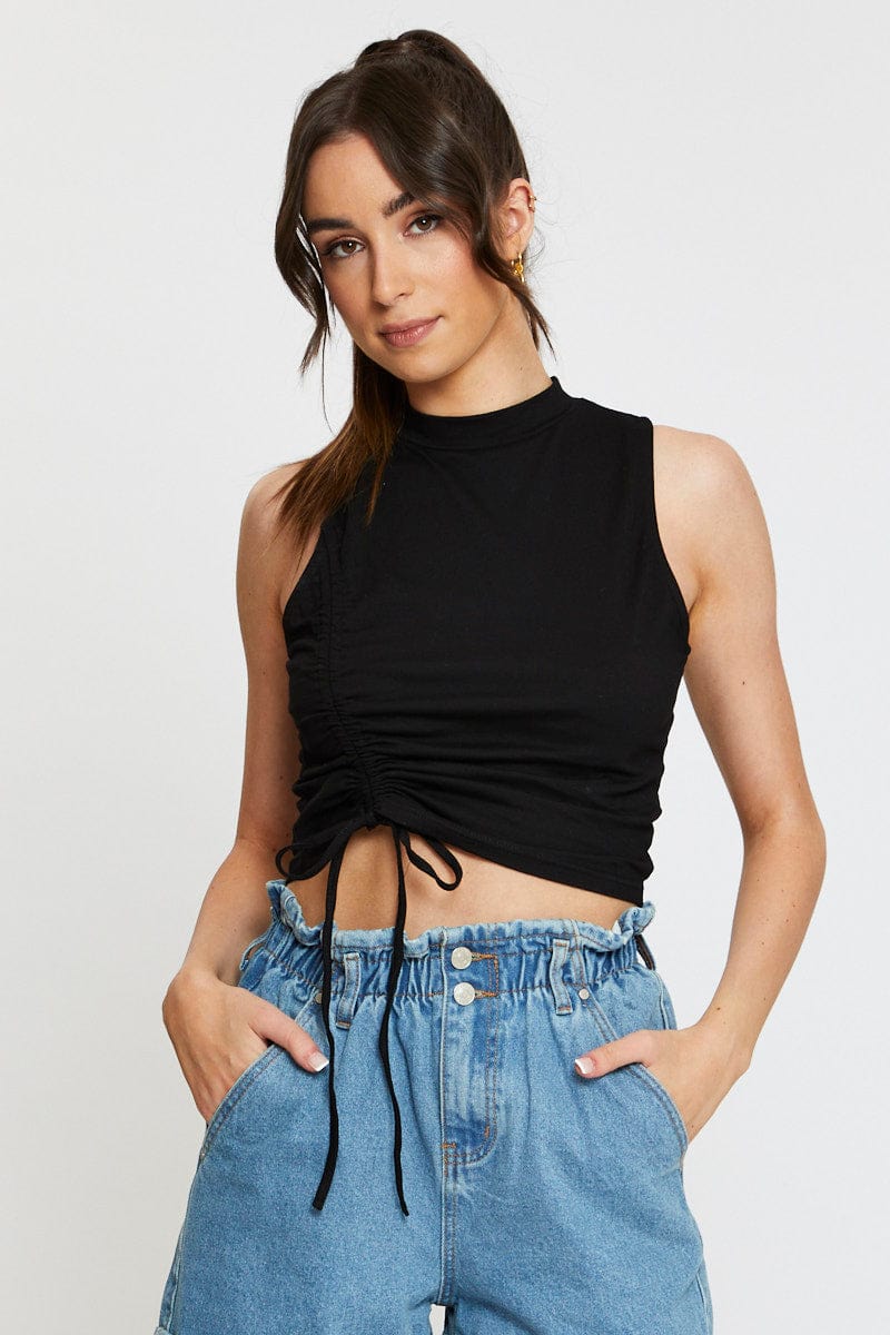 Black Crop Top Side Drawstring - Image 3