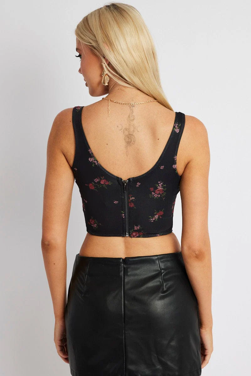 Black Ditsy Corset Top Mesh - Image 5