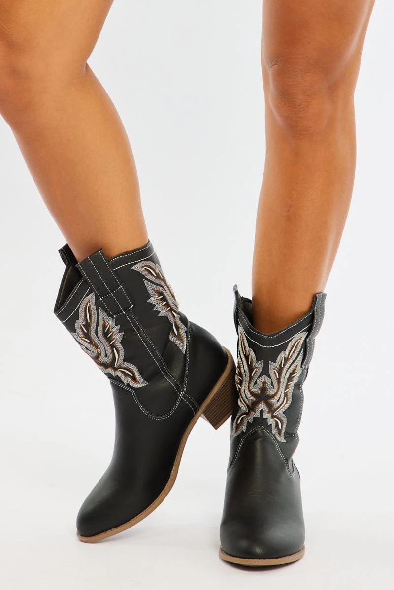 Black Embroidered Western Cowboy Boots