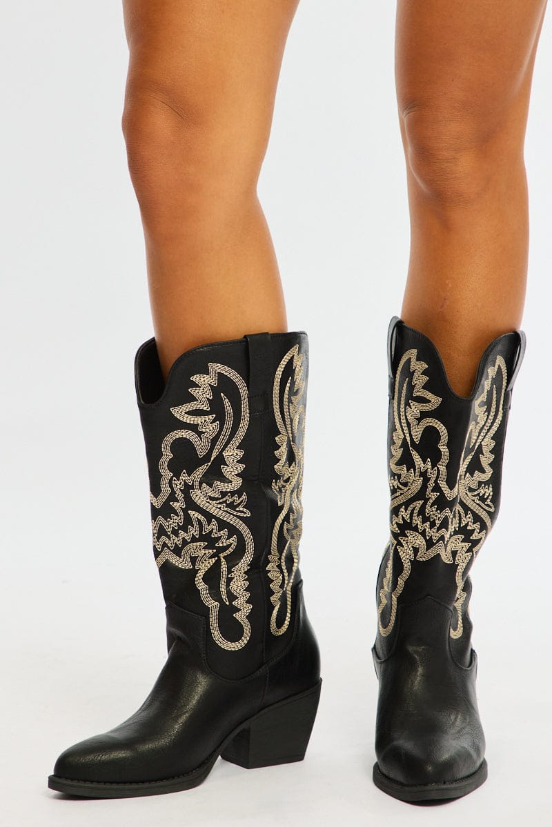 Black Embroidered Western Cowboy Boots
