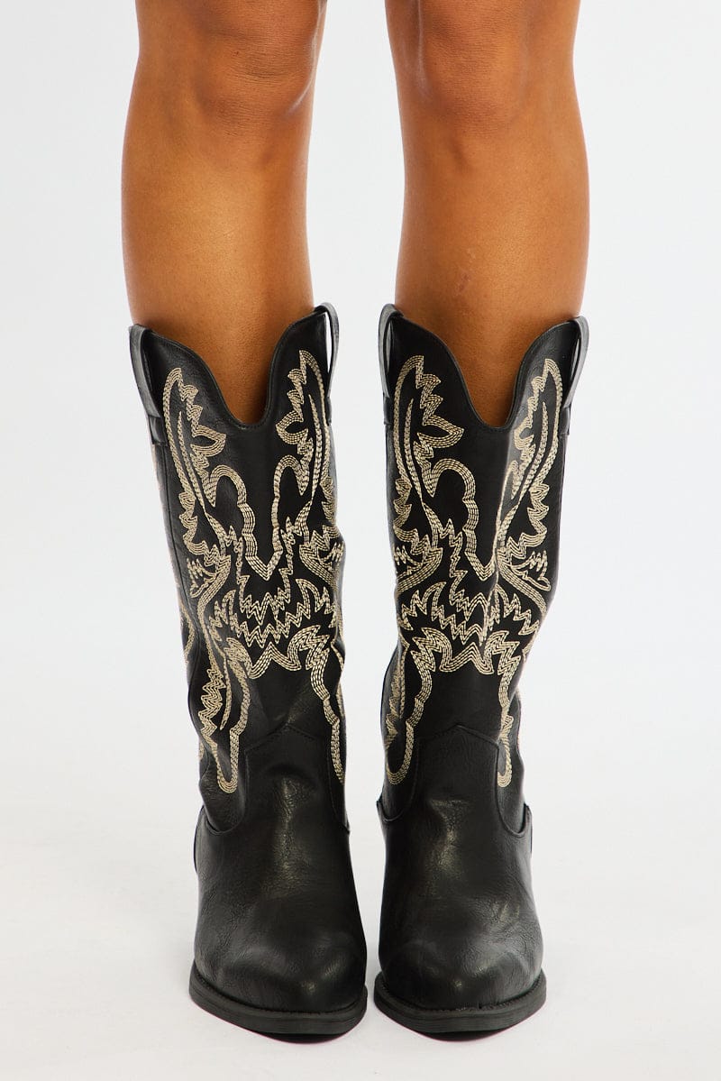 Black Embroidered Western Cowboy Boots - Image 2