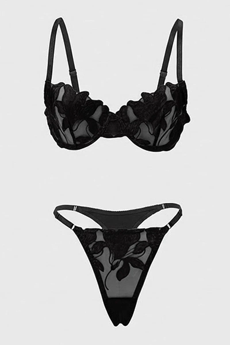 Black Embroidery Lingerie Set