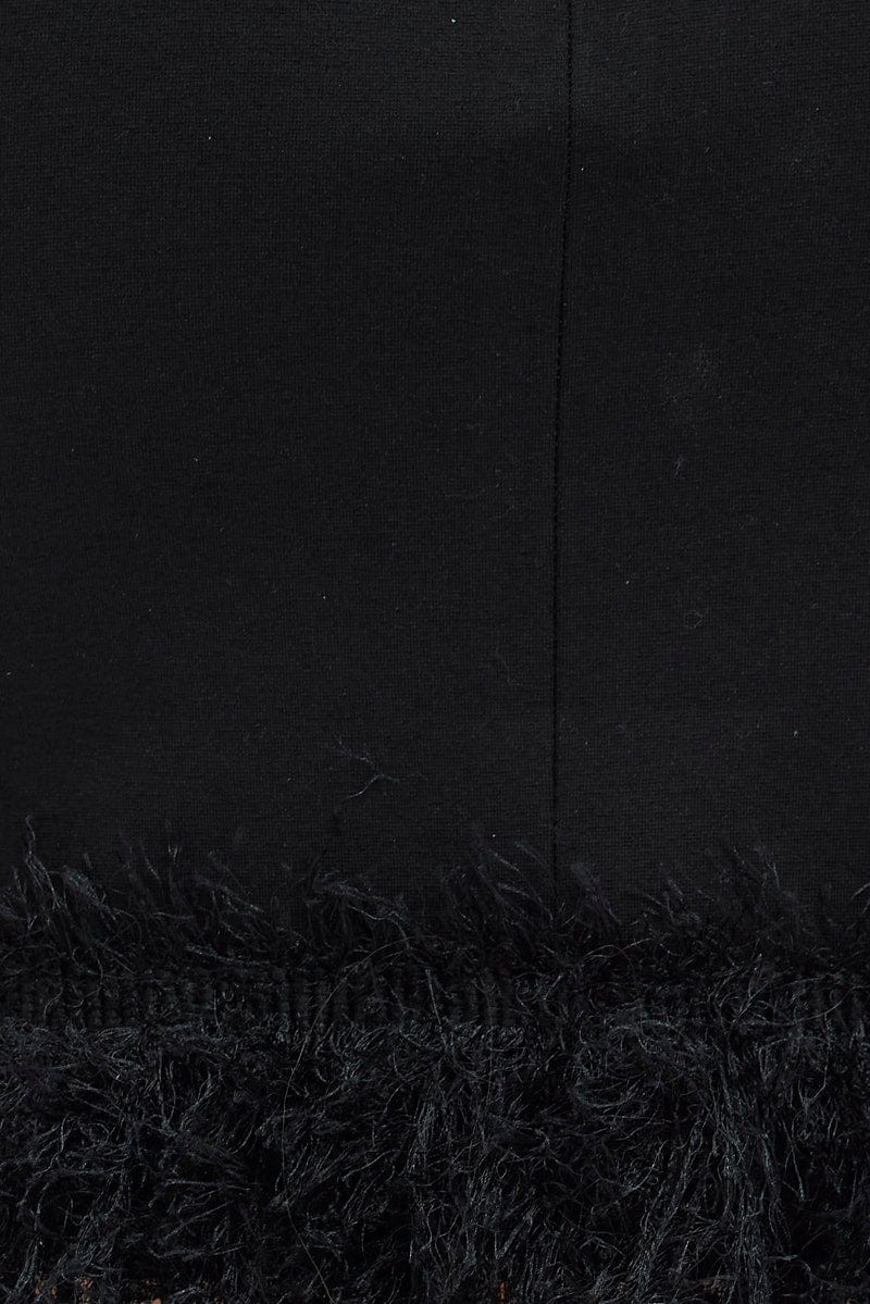Black Faux Feather Trim Bodycon Mini Skirt - Image 6