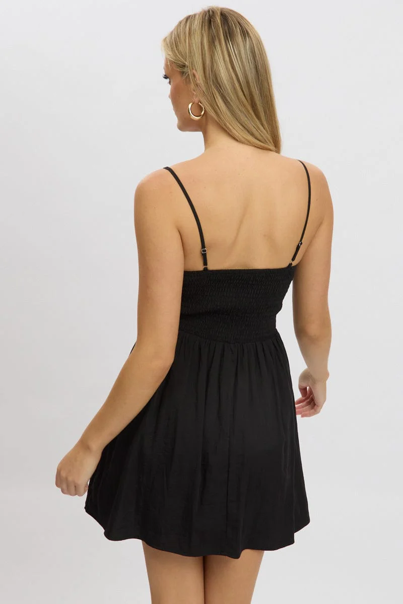 Black Fit And Flare Dress Drop Waist Mini - Image 5