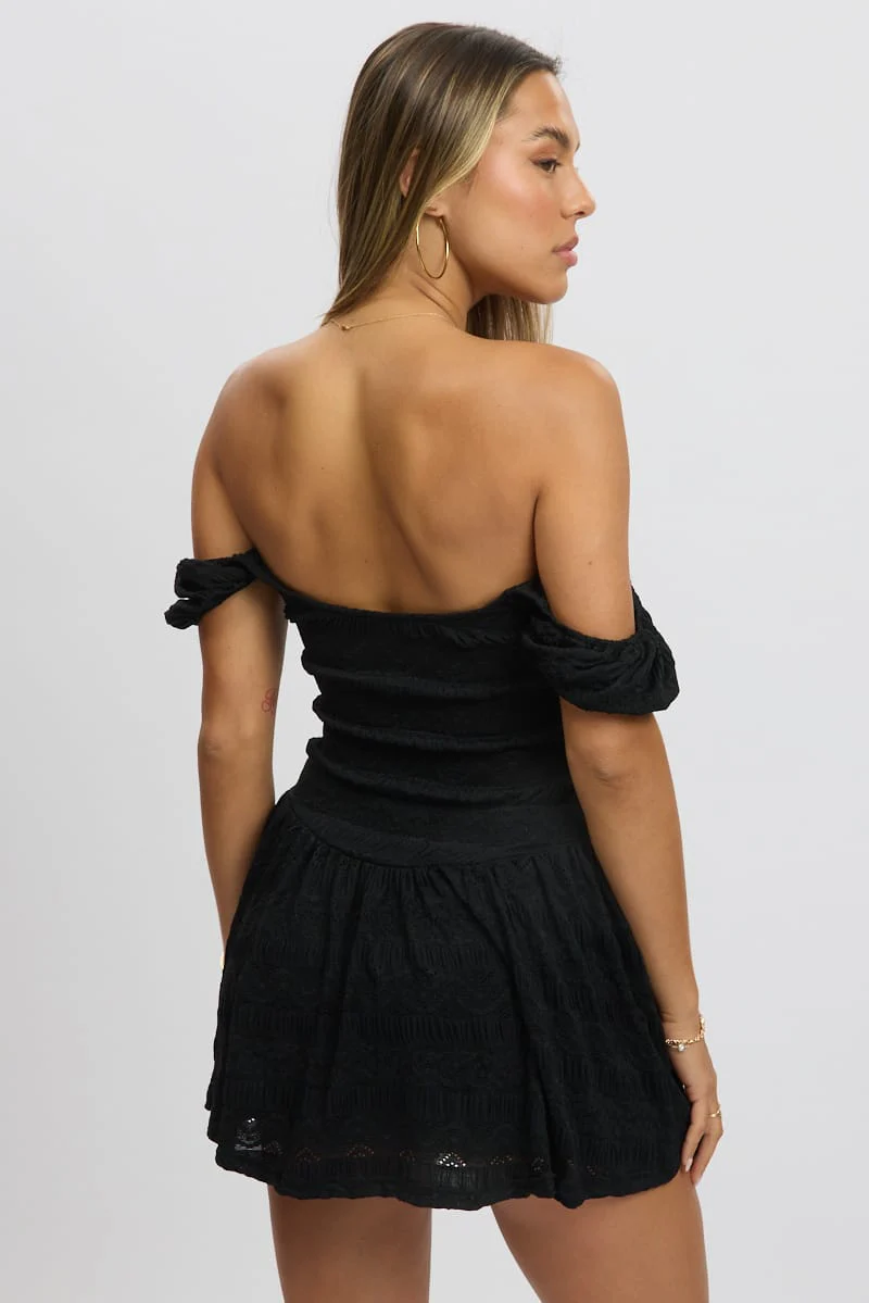 Black Fit And Flare Dress Drop Waist Mini - Image 4