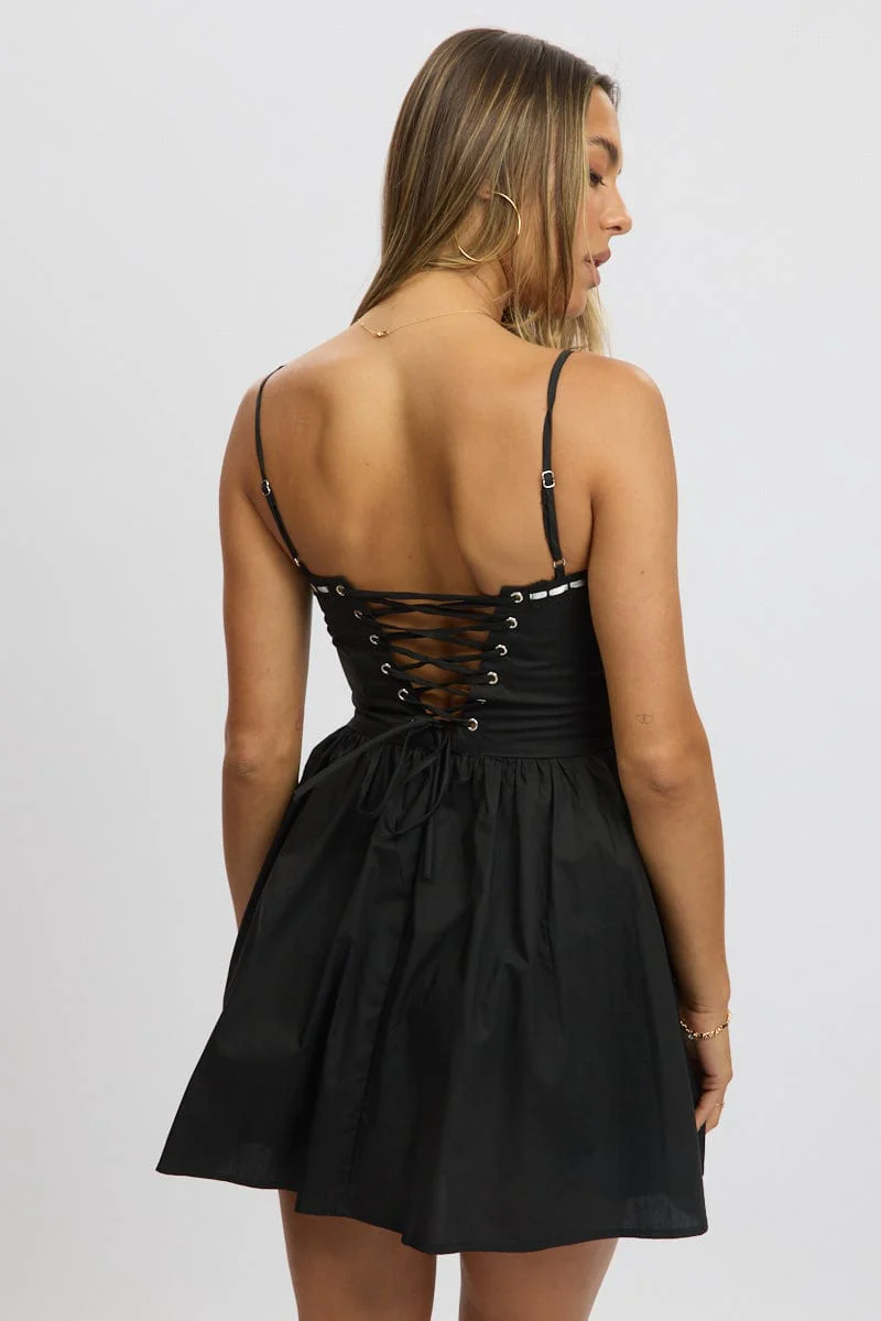 Black Fit And Flare Dress Ribbon Tape Mini - Image 5