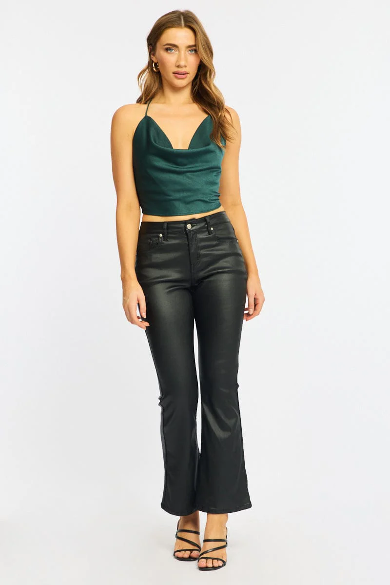 Black Flare Jeans High Rise Wet Look
