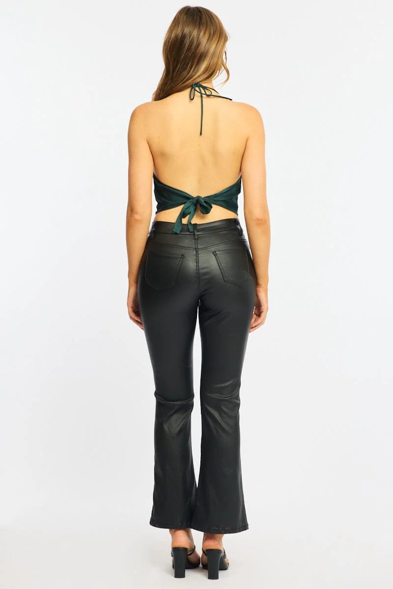 Black Flare Jeans High Rise Wet Look - Image 5