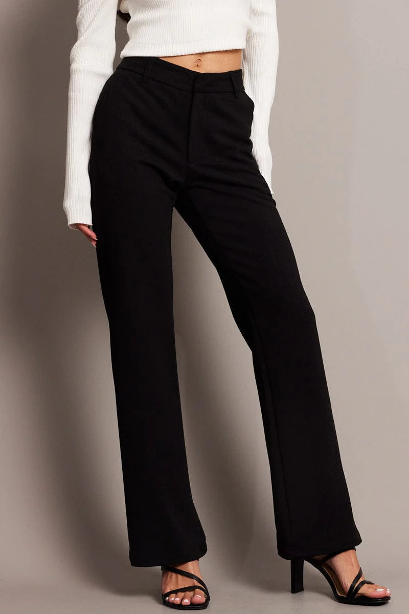 Black Flare Leg Pants Mid Rise - Image 3