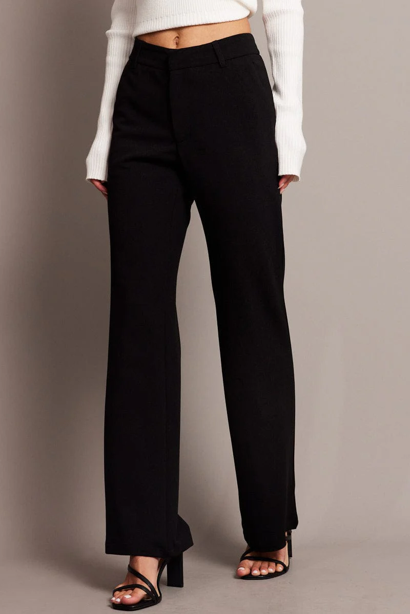 Black Flare Leg Pants Mid Rise - Image 4