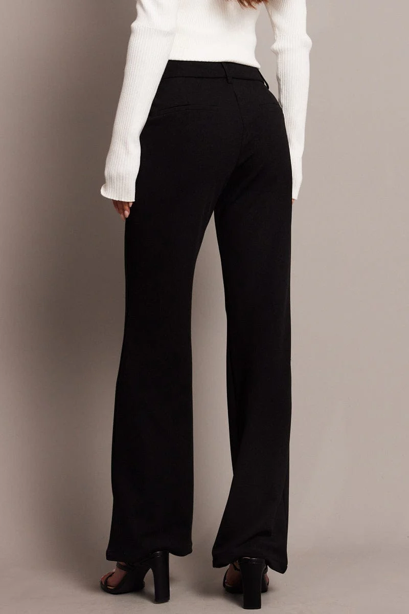 Black Flare Leg Pants Mid Rise - Image 5