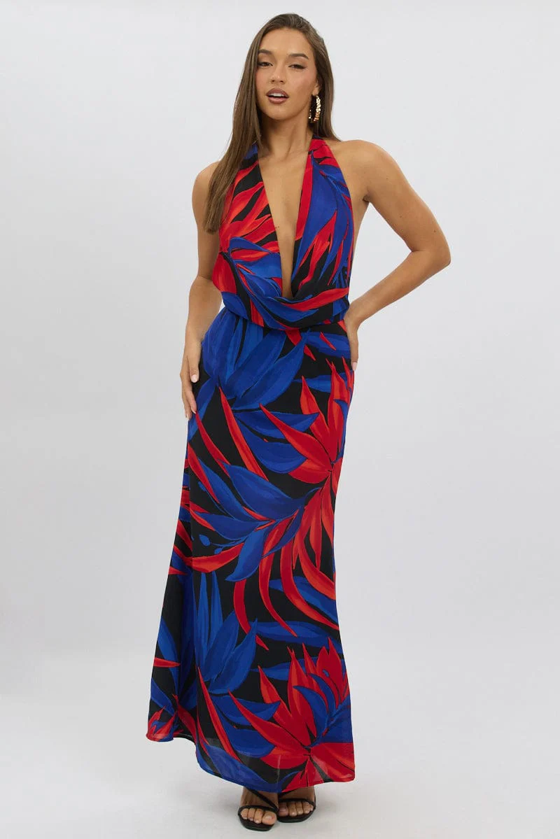 Black Floral Cowl Neck Maxi Dress - Image 3