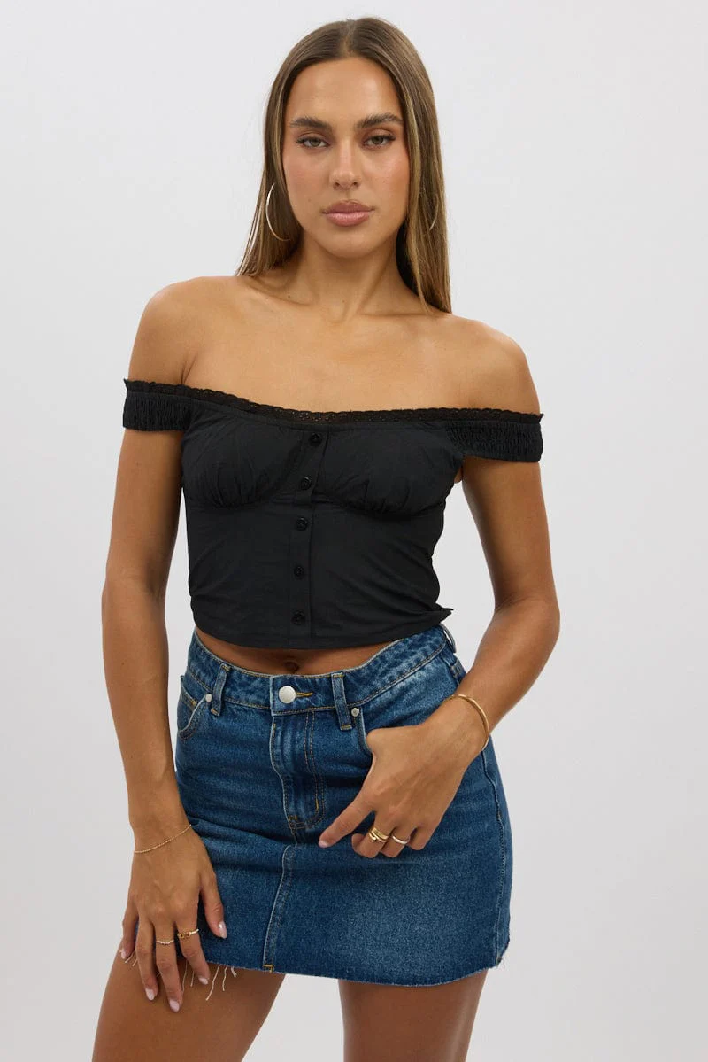 Black Frilled Cami Sleeveless Off Shoulder Top - Image 3