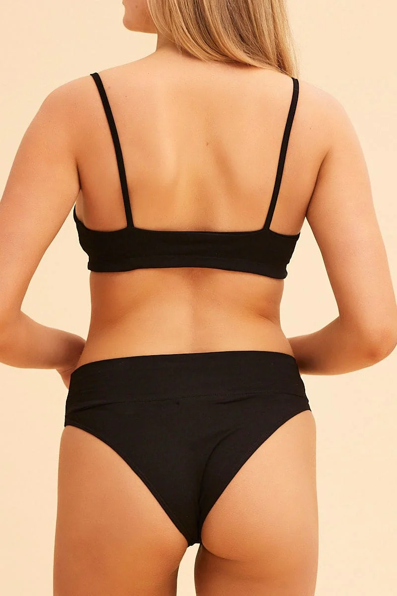 Black Full Brief Wide Waistband Detail Cotton Stretch - Image 5